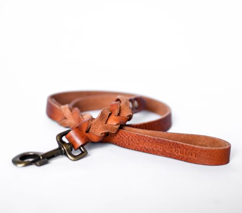 Twisted Leather Leash - Camel - Old Brass Fittings