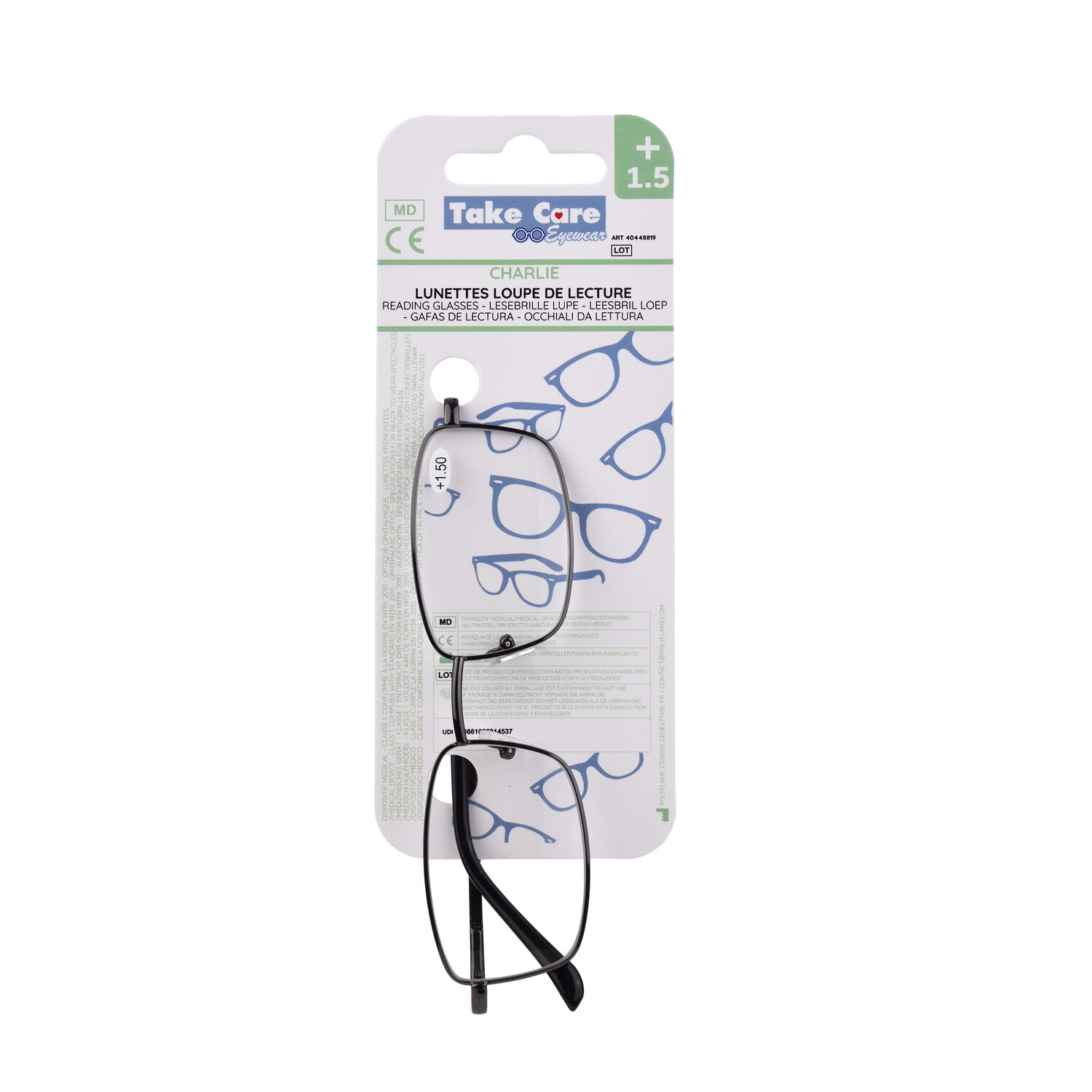 Reading glasses – Charlie Black Metal +1. ⑤ 