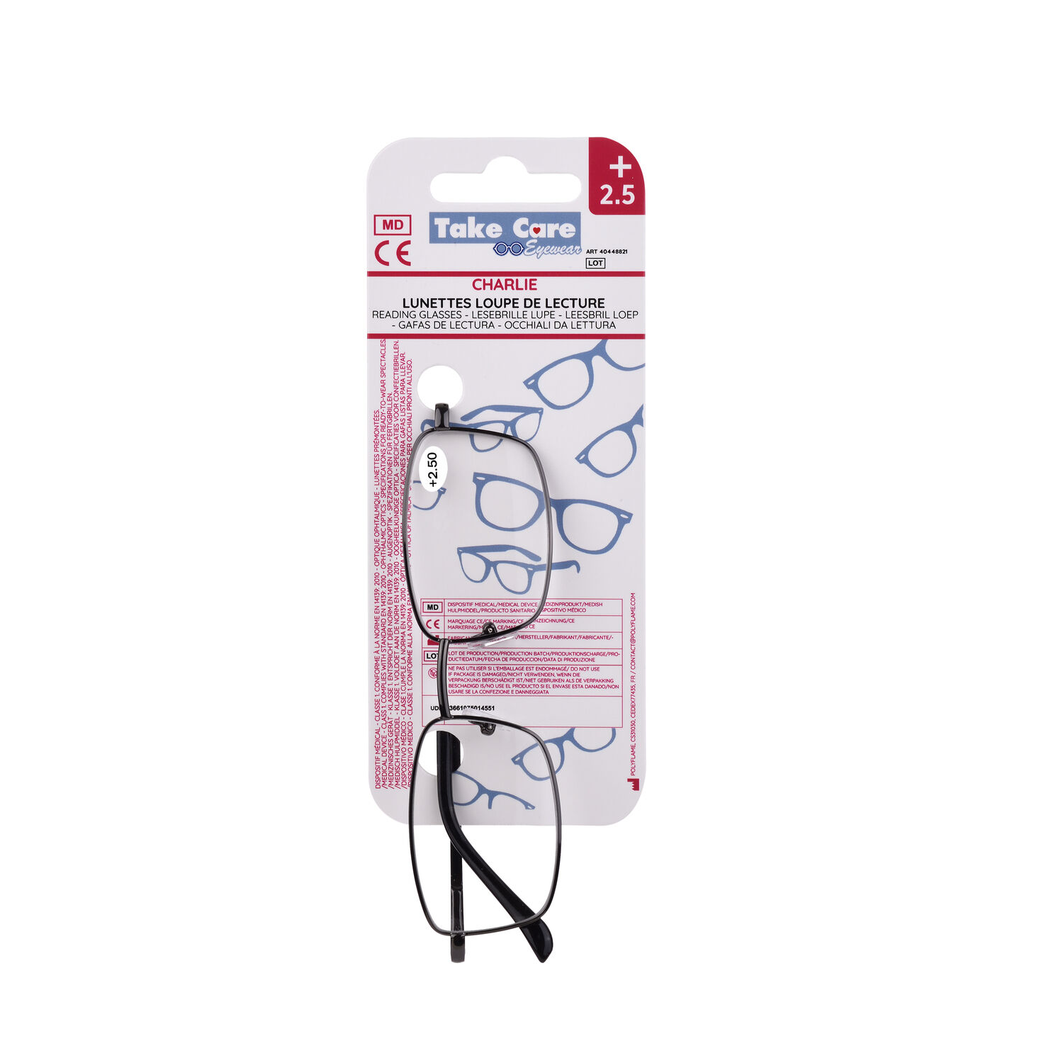 Reading glasses – Charlie Black Metal +2. ⑤ 