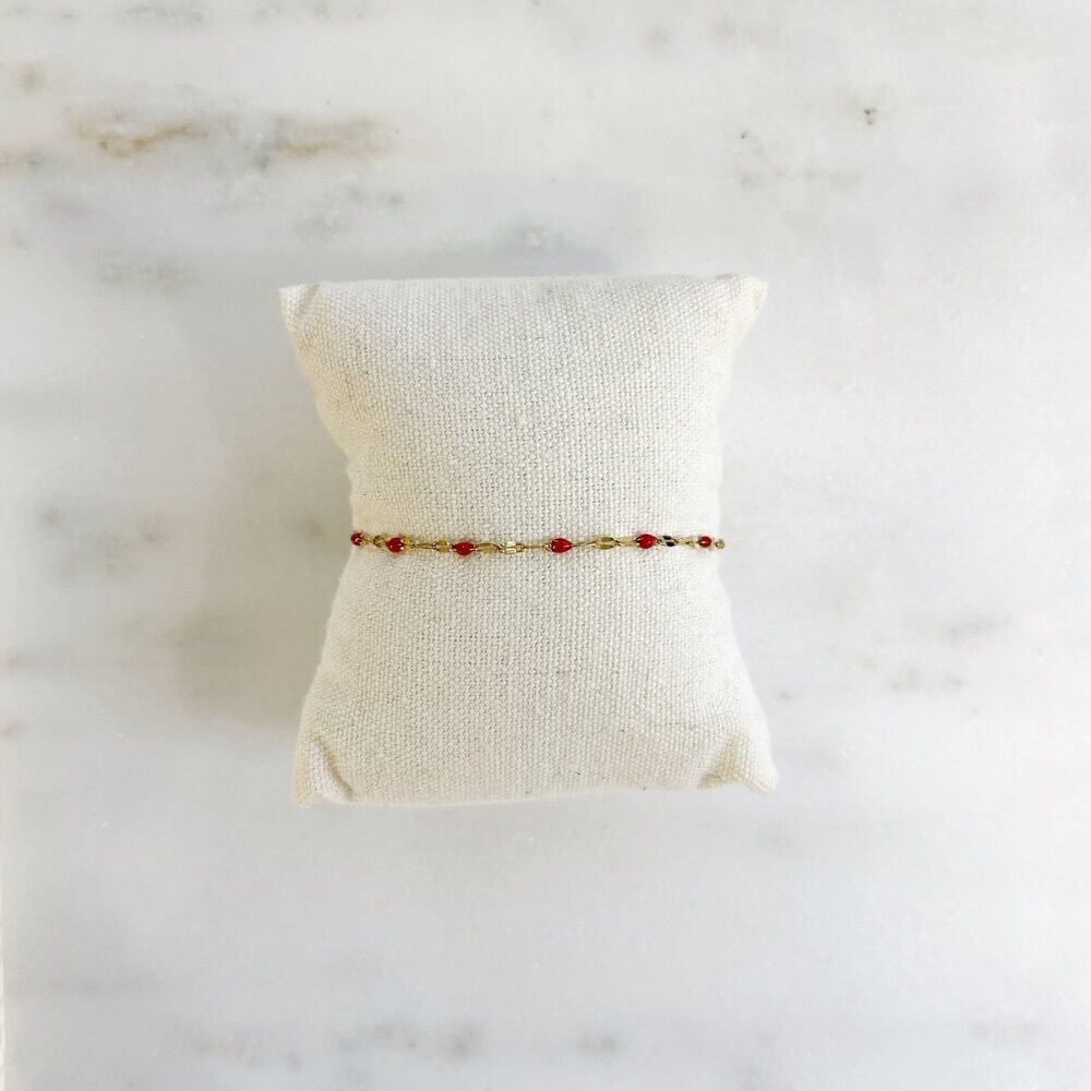 Lucia-Armband, Damenarmband, dünn, vergoldet mit roten Harzperlen