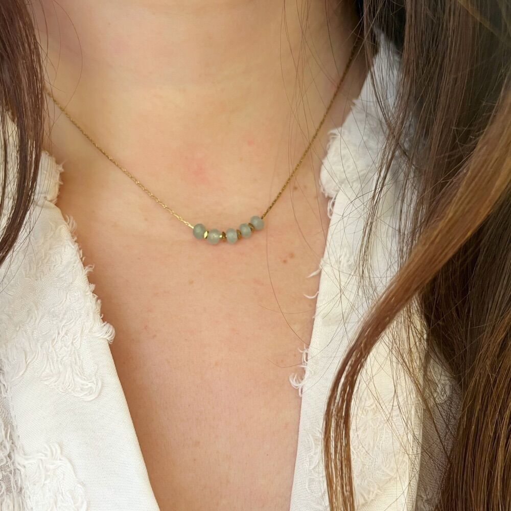 Juliette-Halskette, Schlangenketten-Choker mit Halbedelsteinen aus goldenem Hämatit und grünem Jade