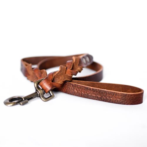 Twisted Leather Leash - Brown - Old Brass Fittings