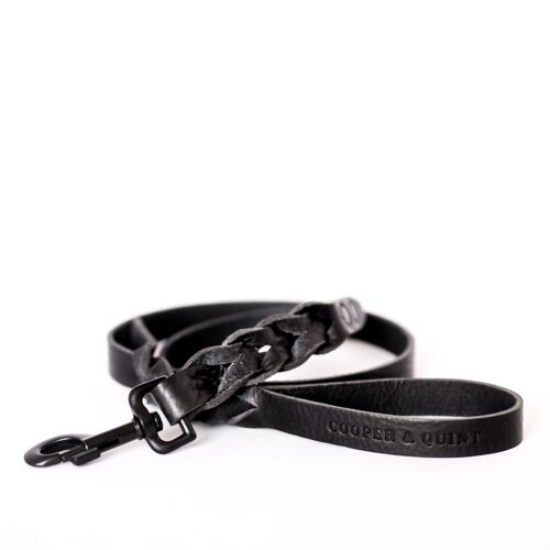 Twisted Leather Leash - Black - Black Fittings