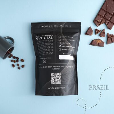 Grains de café de spécialité au chocolat noir du Brésil 250 grammes - Arabica