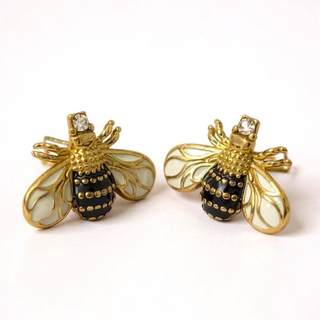 The Bee Stainless Steel Stud Earrings w Zirconium Stone