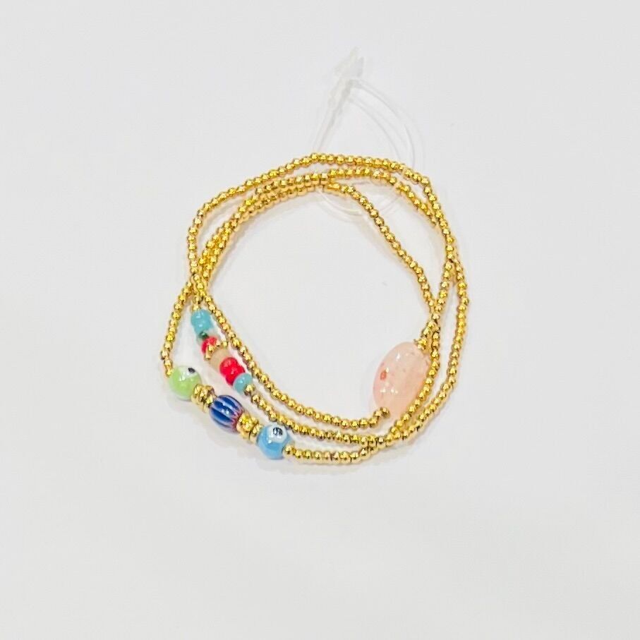 Bracelet multi-rangs acierperles ceramique motif oeil