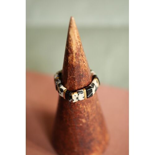 Dalmatian jasper flat bead ring