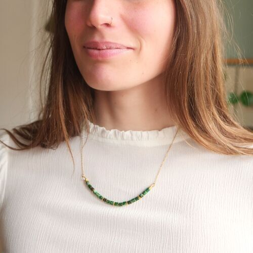 Green imperial jasper bib necklace