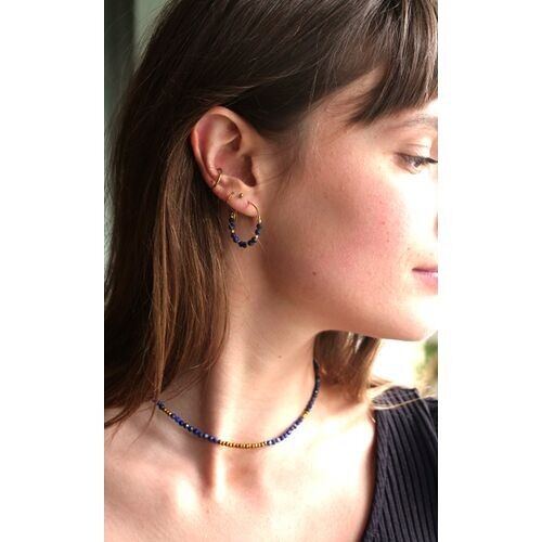 Lapis lazuli faceted bead hoop earrings