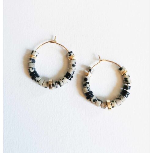 Creole snake earrings in Dalmatian jasper