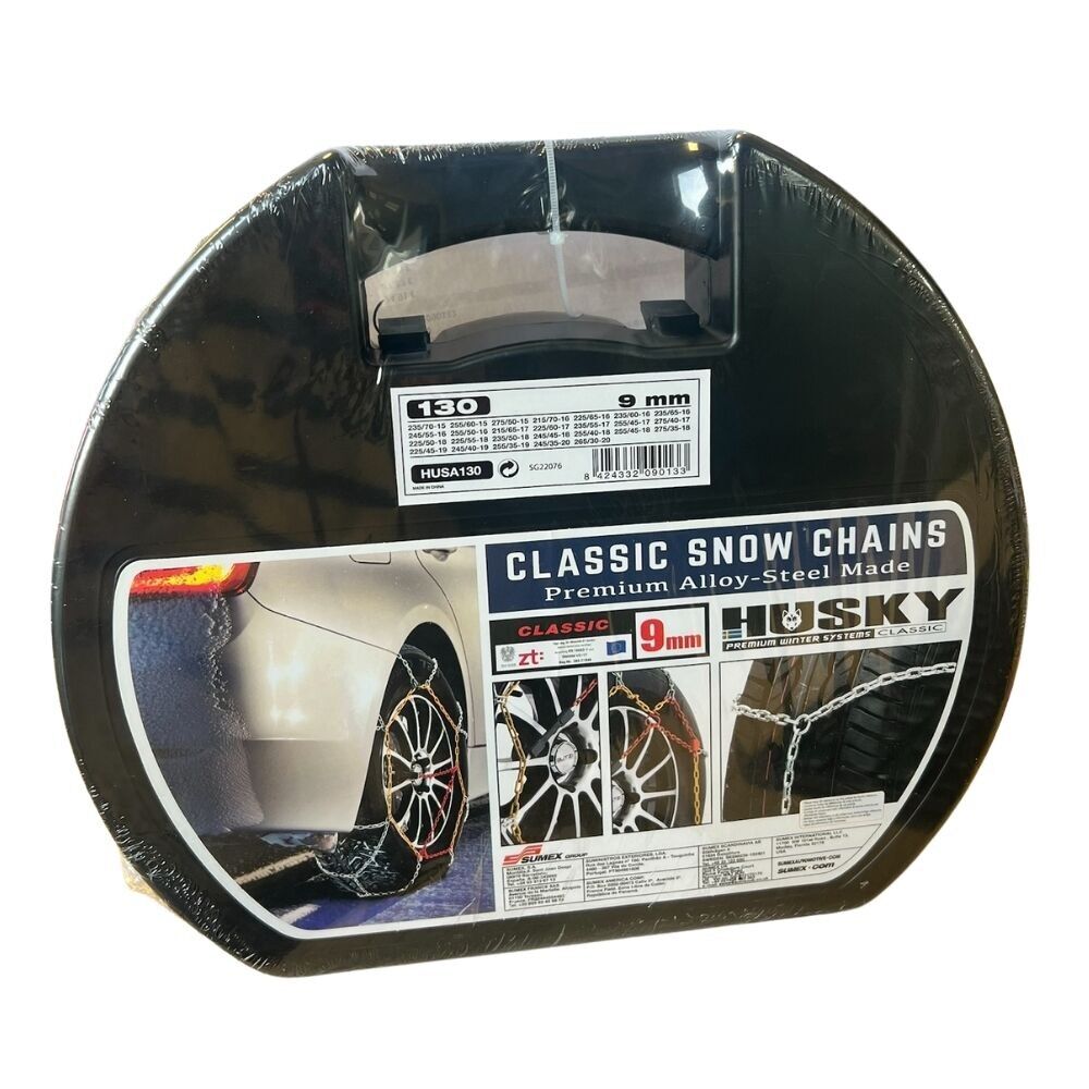 HUSKY Advance 9 mm KN130 Schneeketten – Verstärkter Stahl, D-Twist-Muster, ABS-kompatibel, einfache Montage, EN16662-1-zertifiziert
