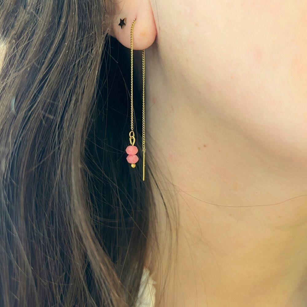 Juliette-Ohrringe: Lange, verstellbare Ohrringe mit rosa Jade-Halbedelsteinen