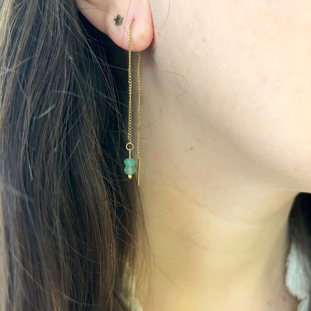 Juliette-Ohrringe: Lange, verstellbare Ohrringe mit grünen Jade-Halbedelsteinen