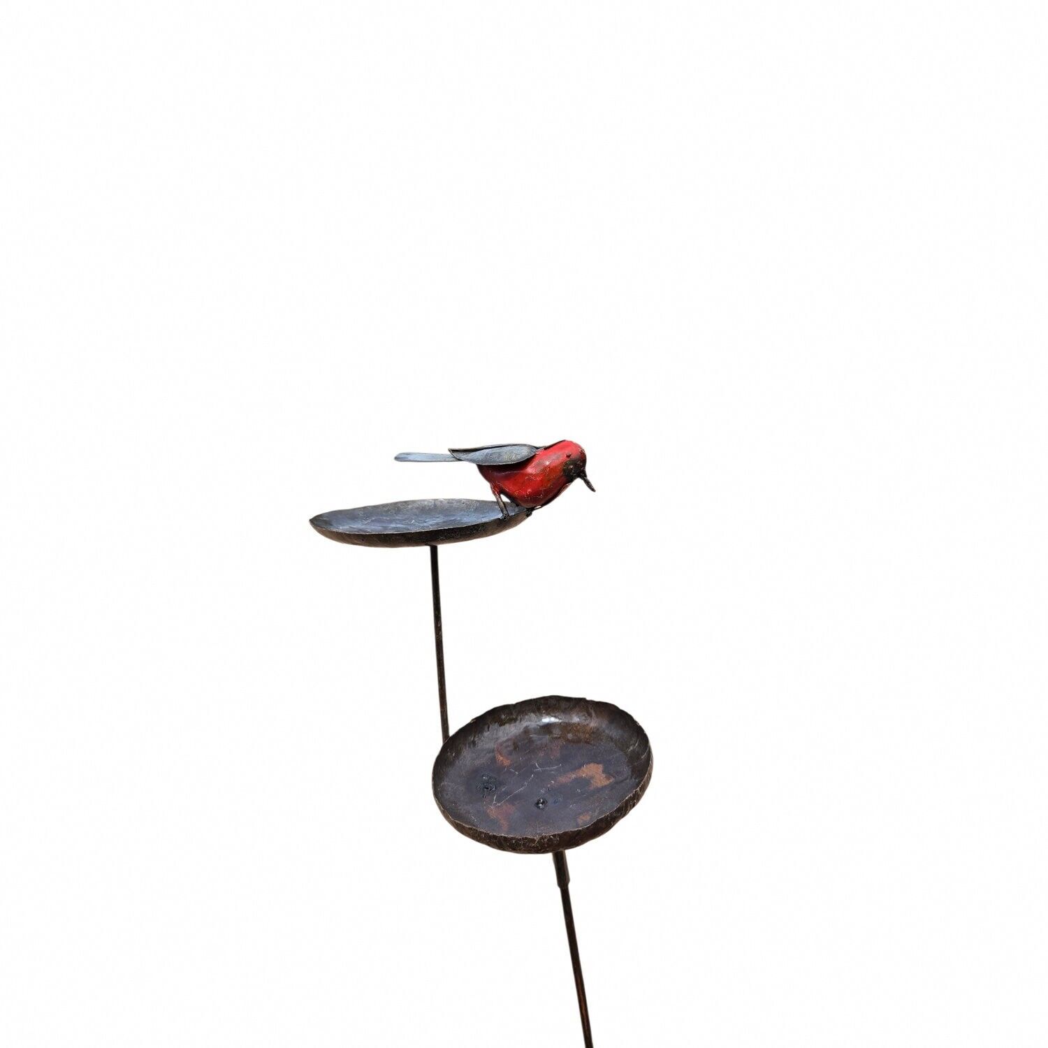 METAL ROBIN DOUBLE BIRDFEEDER ON STICK