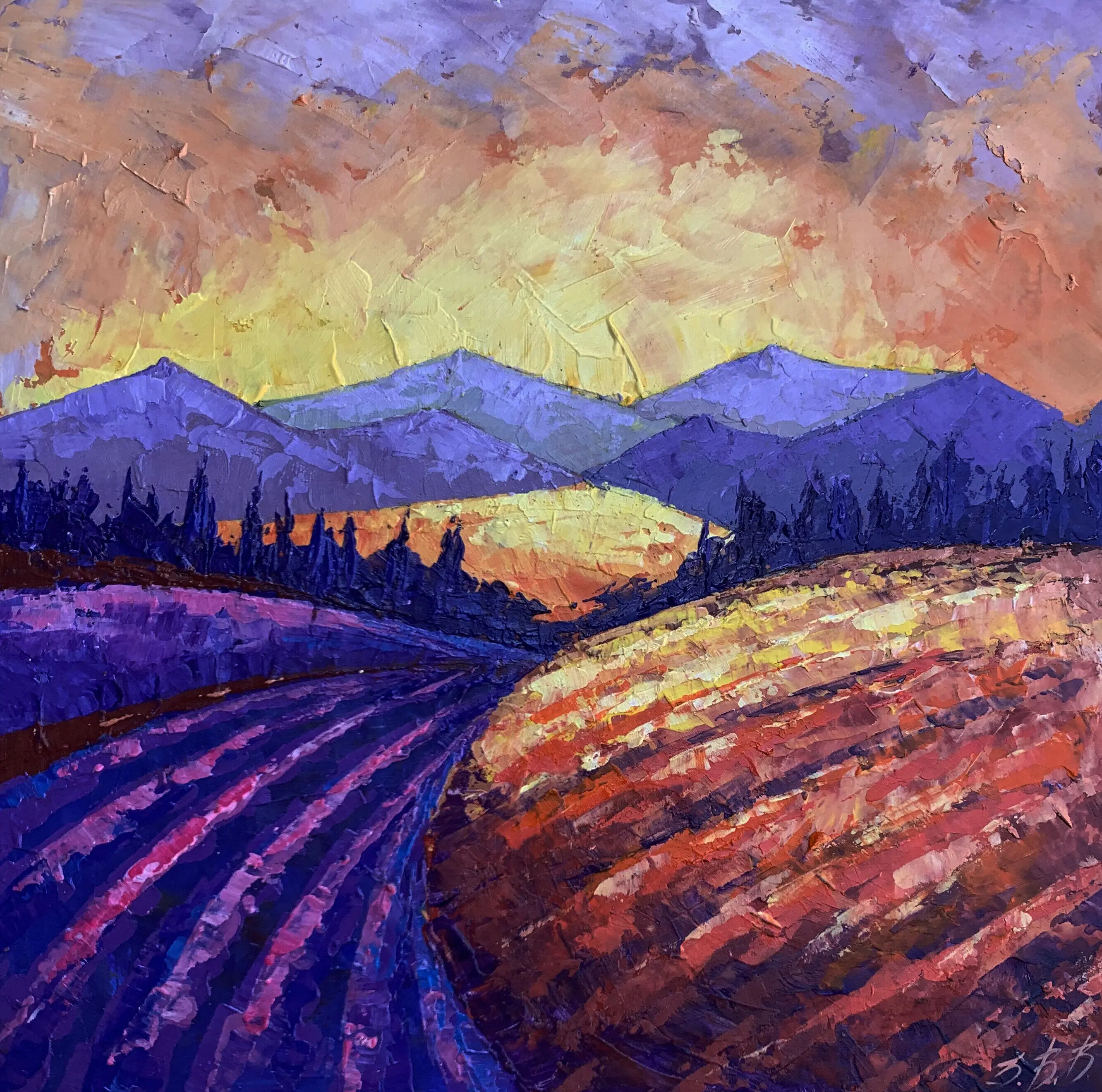 Buy wholesale Oil painting Mountain Sunset Zadorozhnya Vita 20x20cm