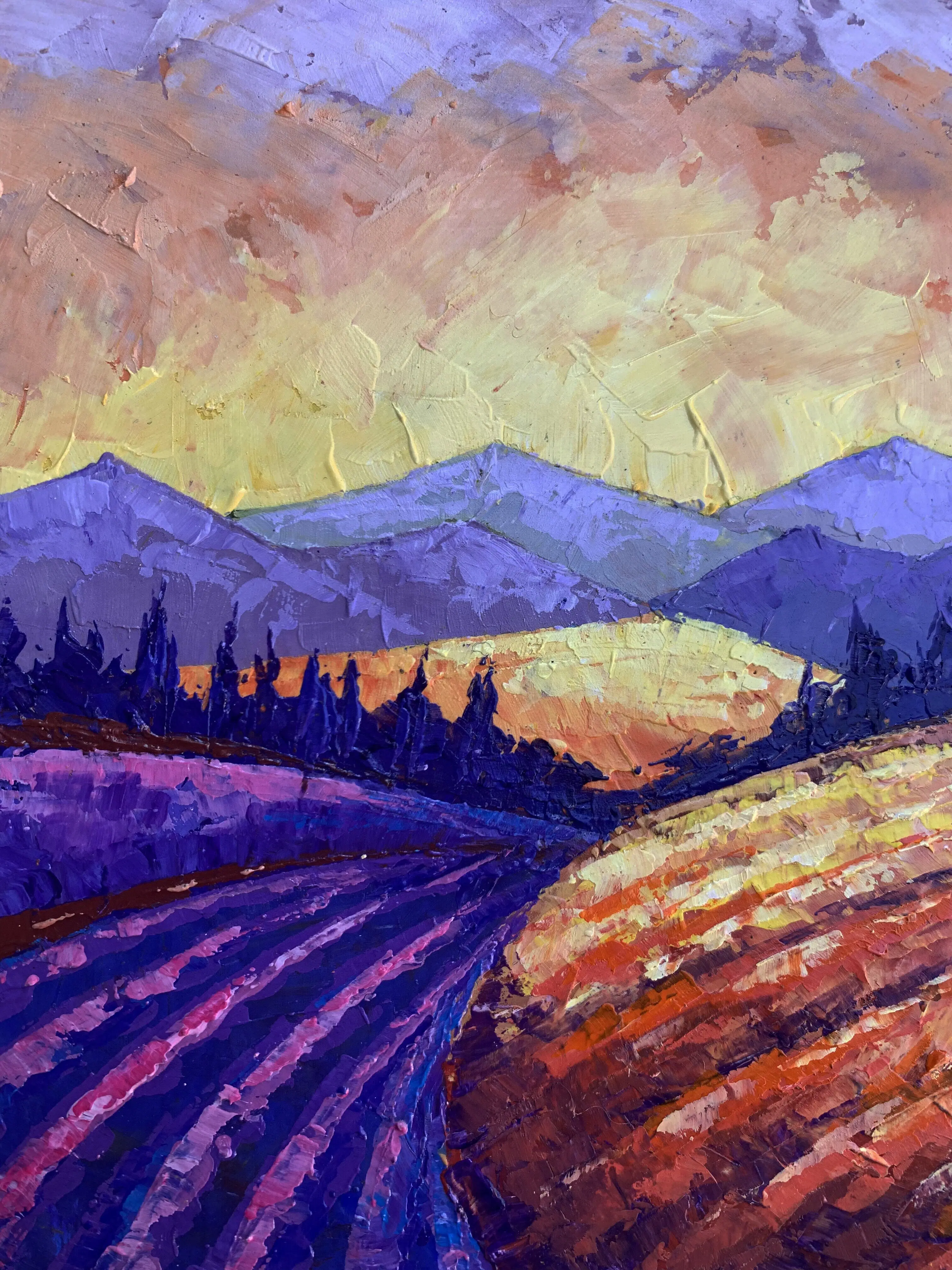 Buy wholesale Oil painting Mountain Sunset Zadorozhnya Vita 20x20cm