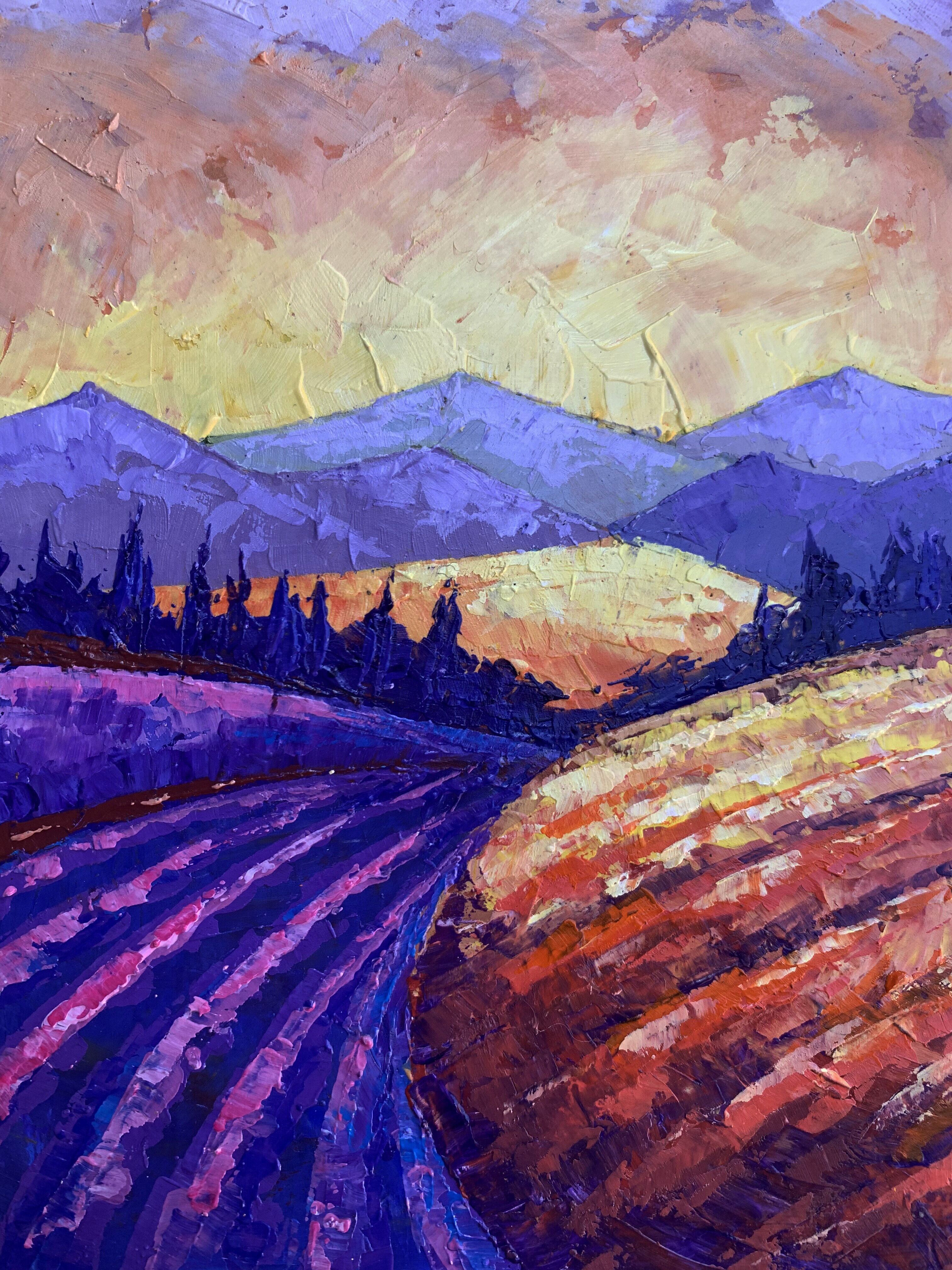 Buy wholesale Oil painting Mountain Sunset Zadorozhnya Vita 20x20cm