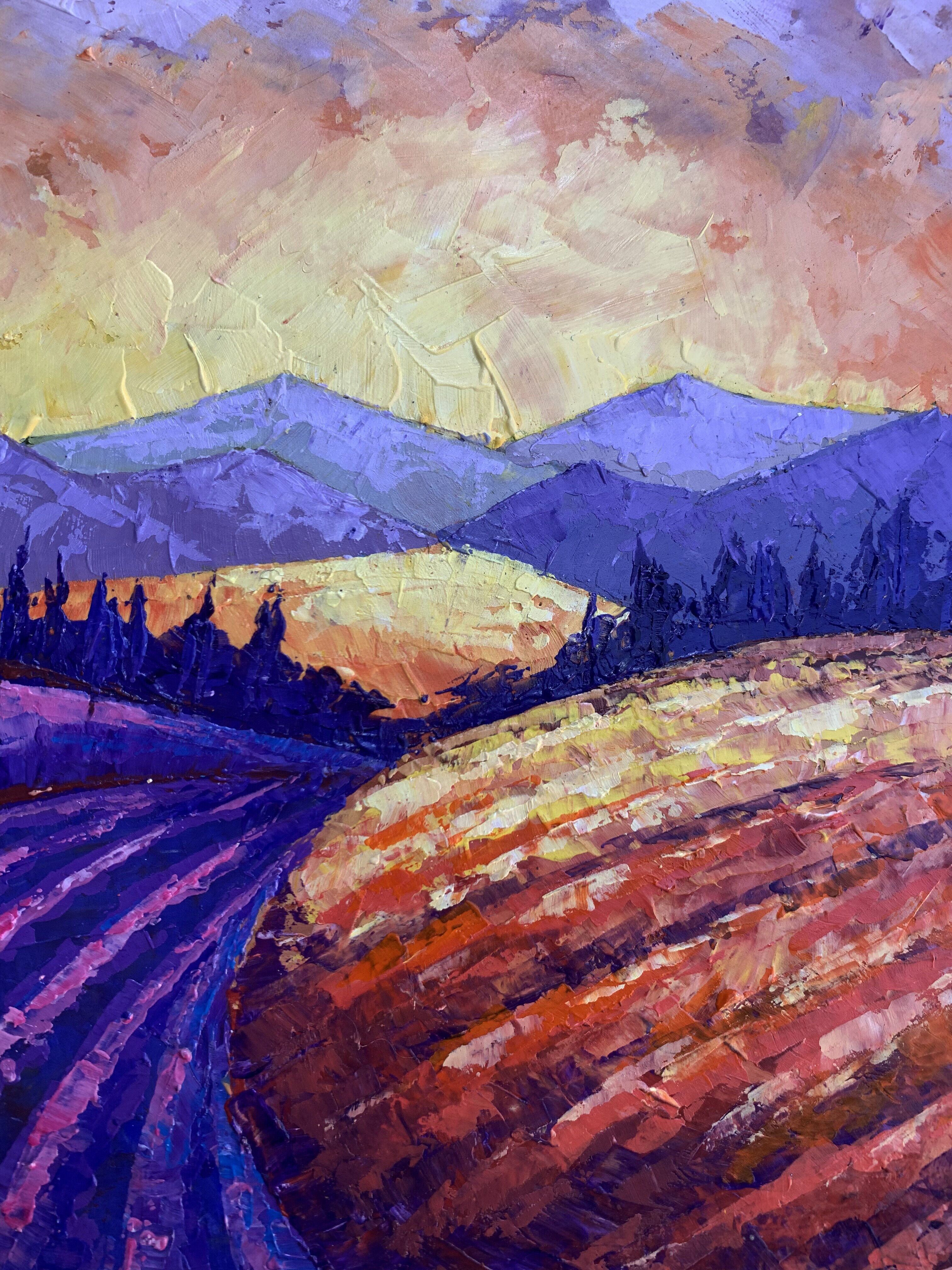 Buy wholesale Oil painting Mountain Sunset Zadorozhnya Vita 20x20cm