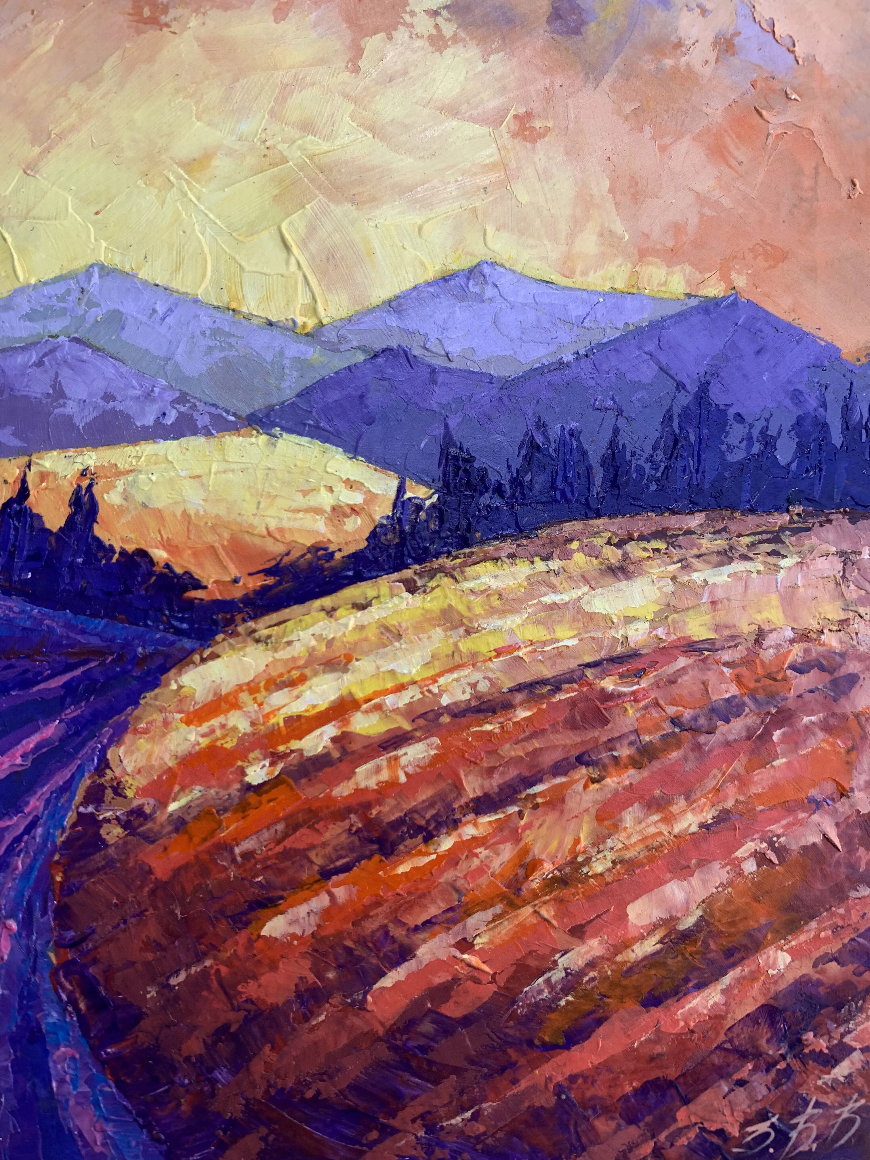 Buy wholesale Oil painting Mountain Sunset Zadorozhnya Vita 20x20cm
