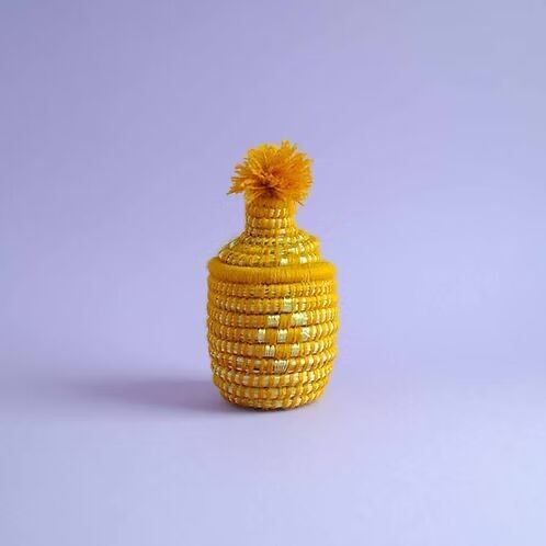 Kleiner Aufbewahrungskorb Gold - Handgefertigter Topf aus Schilfwolle, 15 cm, vielseitig verwendbar