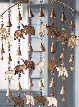 Elephant Wind Chime Mobile With Bells And Multi-Coloured Beads
