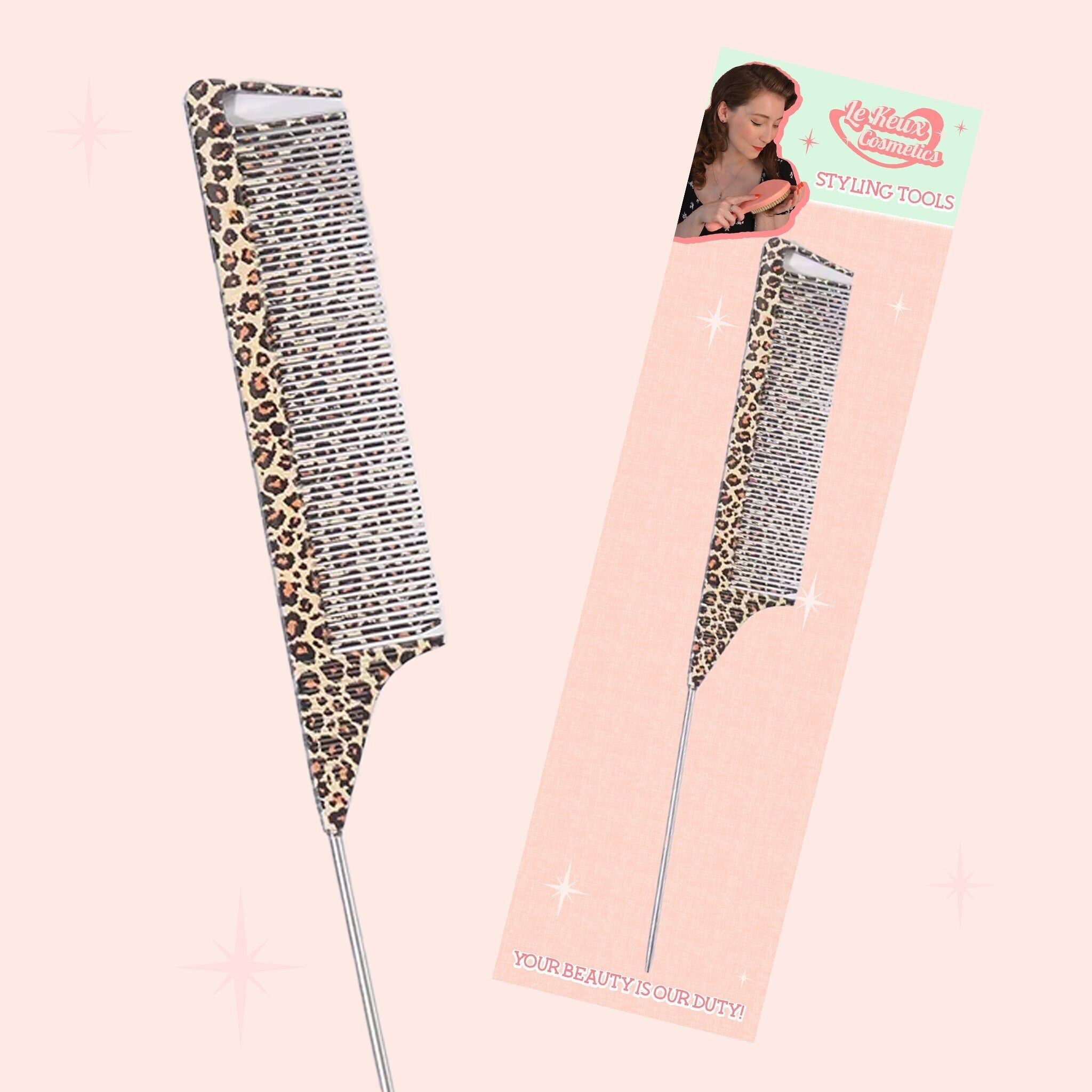 Metal Pin Tail Styling Comb - Leopard Print