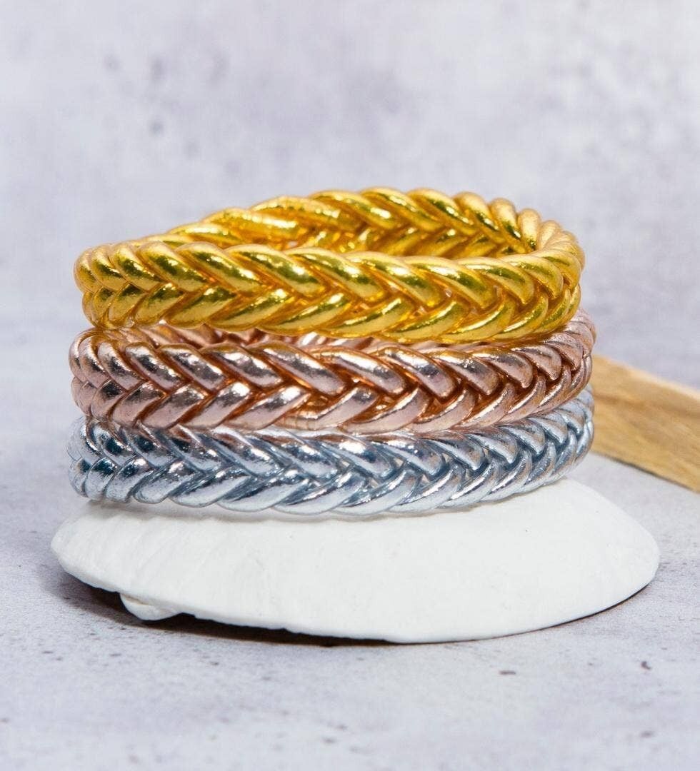 1Véritable bracelet jonc bouddhiste tressé- Argenté taille M