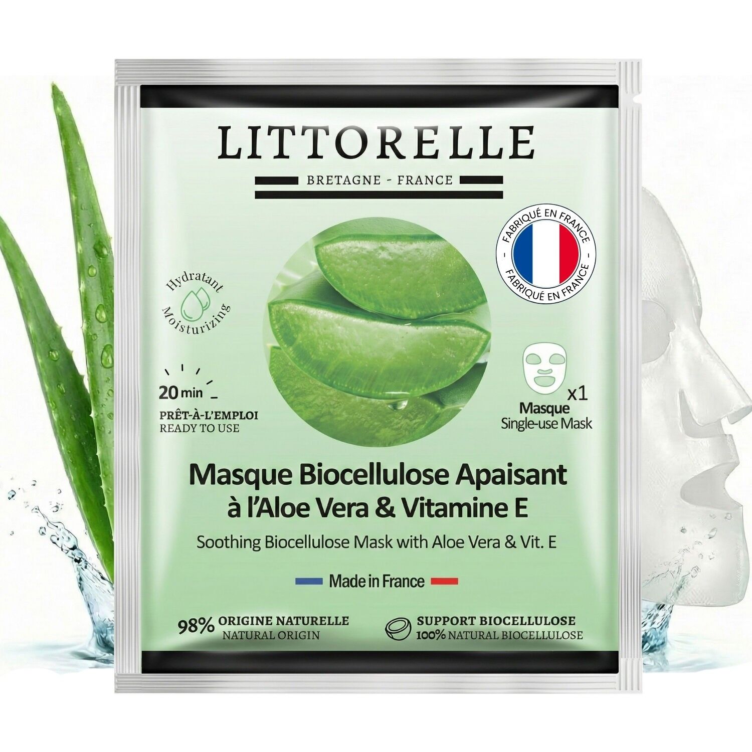 Masque Apaisant en Biocellulose à l’Aloe Vera et Vitamine E