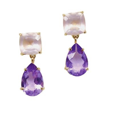 Gilda Earrings with Rose Quartz and Amethyst
