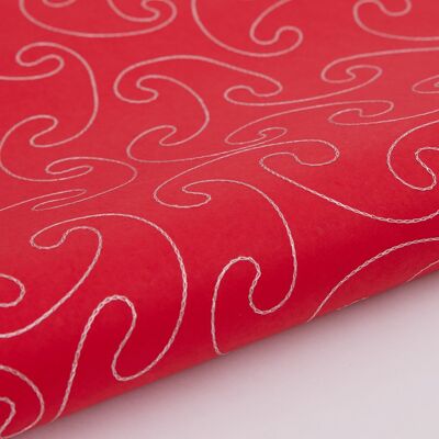 Hand Embroidered Gift Wrap Sheet - EB Red/Silver
