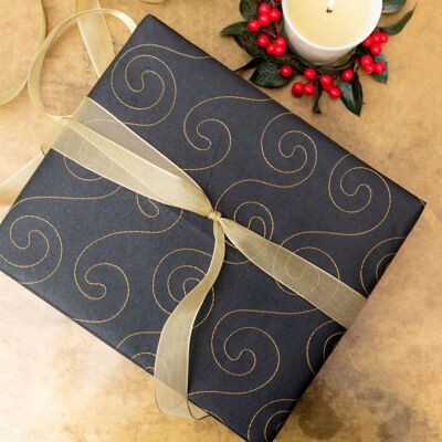 Hand Embroidered Gift Wrap Sheet - EB Black/Gold
