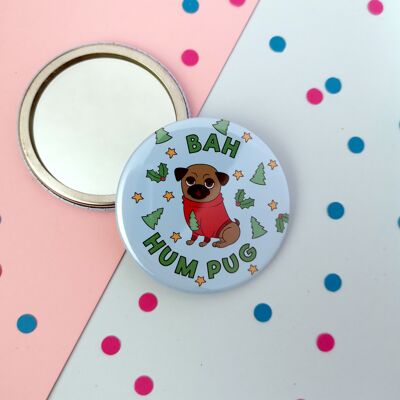 Large Bah hum pug Christmas compact mirror - 58mm The perfect co-worker gift