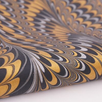 Hand Marbled Gift Wrap Sheet - Peacock Black