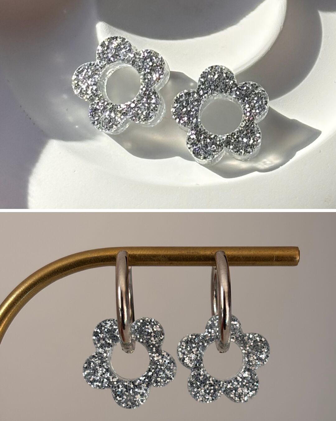 Medium Flower Earrings - Gold Hoops & Resin Tassels