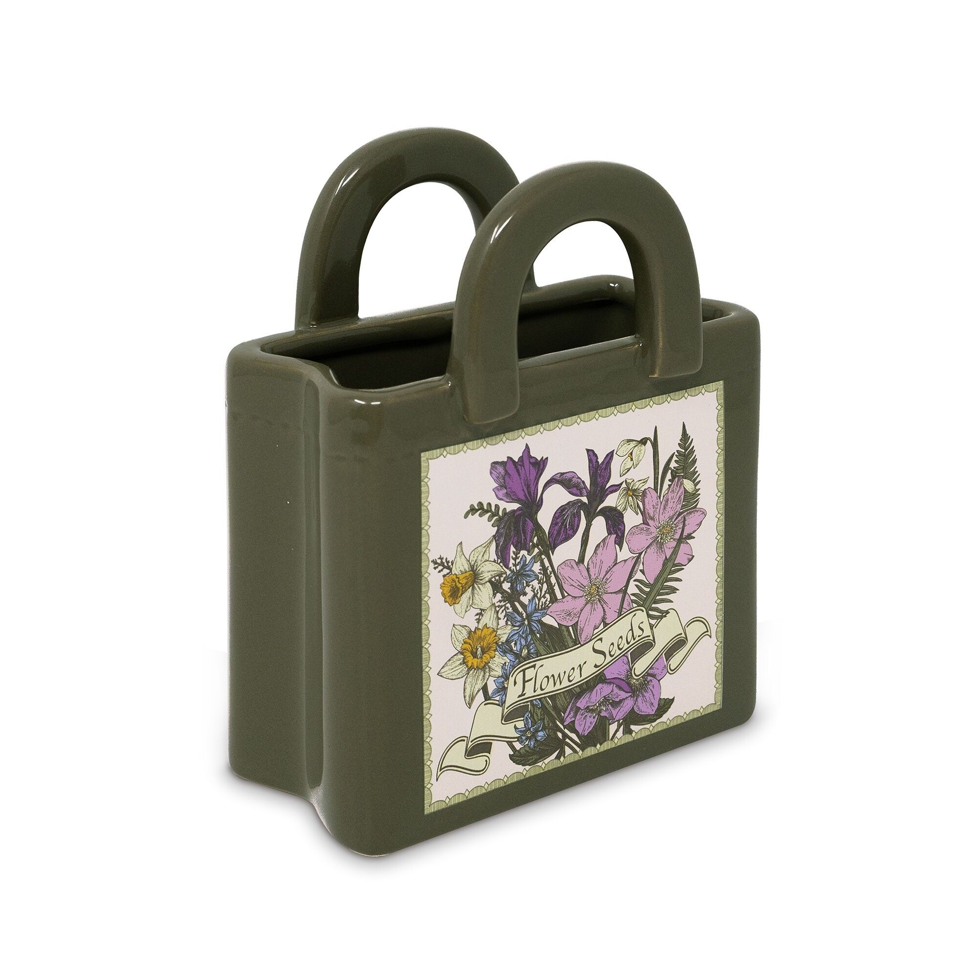 Mini Ceramic Book Tote Vase, Wildflowers