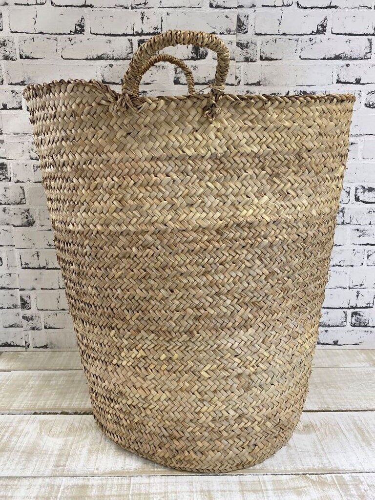 Cesta de lavandería grande de 50 cm - Cesta de tejido rústico marroquí hecha a mano con asa de sisal