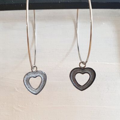 Orecchini pendenti a cuore vuoto color argento, SKU031
