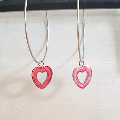 Pendientes colgantes de corazón hueco con perla roja, SKU032