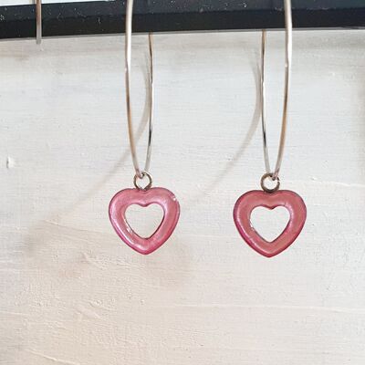 Pendientes con forma de corazón hueco rosa caramelo, SKU033
