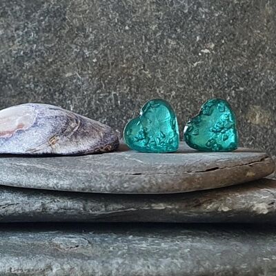 Aretes de corazón azul arena y puerto, SKU040