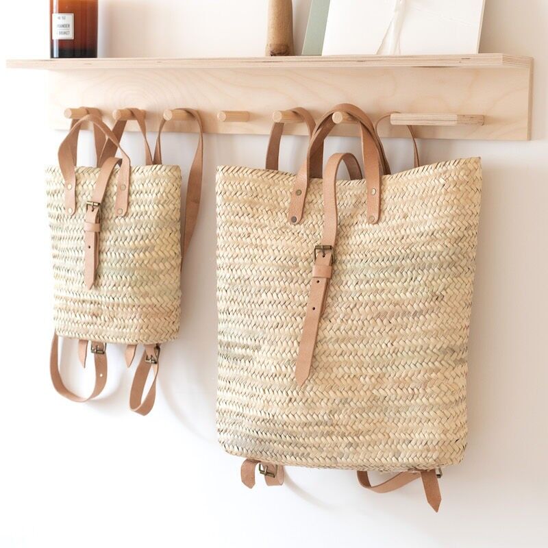 Handmade Moroccan Straw Backpack with Adjustable Leather Straps - Woven Rucksack - 2 Sizes Available