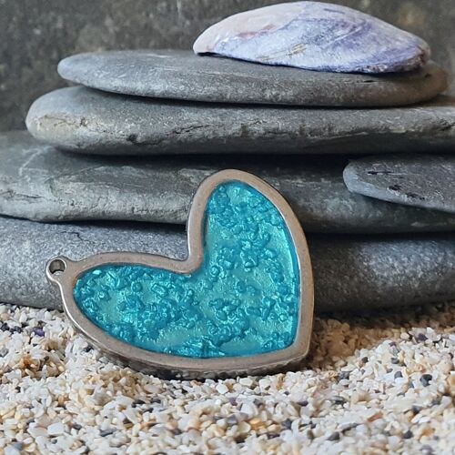 Sand & waters edge blue heart pendant ,SKU050