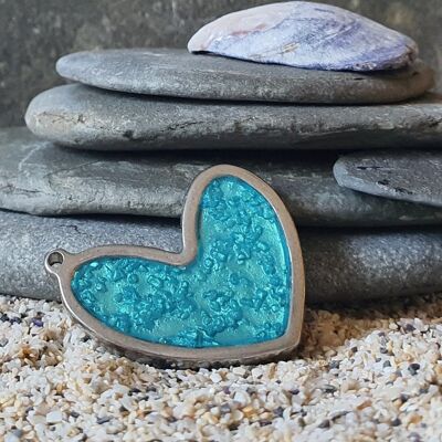 Pendentif coeur bleu bord de sable et d'eau, SKU050