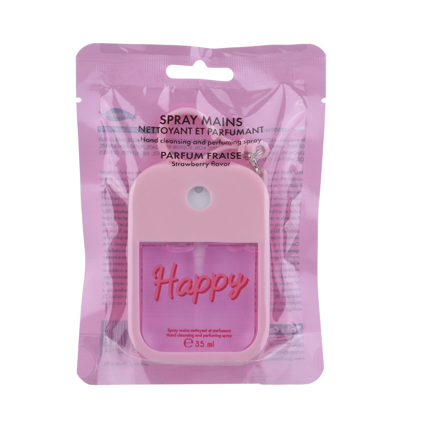 Spray mains nettoyant fraise et étui en silicone rose -35ml