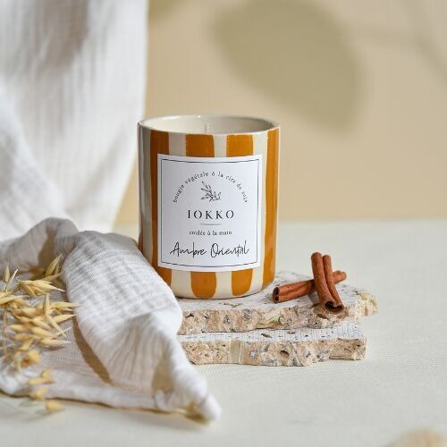 Natural Amber Oriental Scented Candle - Striped Ceramic