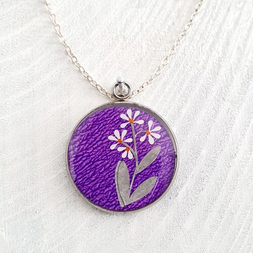 3 stem daisy pendant/necklace - Purple ,SKU200