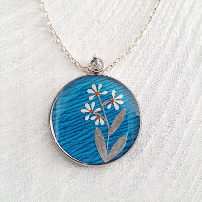 3 stem daisy pendant/necklace - Petrol blue ,SKU201
