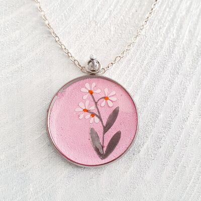 3 stem daisy pendant/necklace - Candyfloss pink ,SKU202