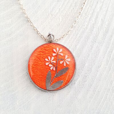 3 stem daisy pendant/necklace - Orange ,SKU203