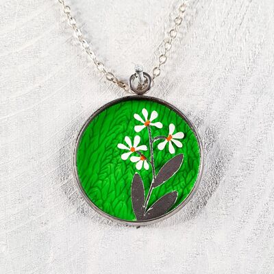 Pendentif/collier marguerite à 3 tiges - Vert ,SKU204